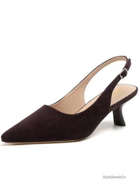 Suede Slingback Kitten Heels Pointy Toe Dress Pumps